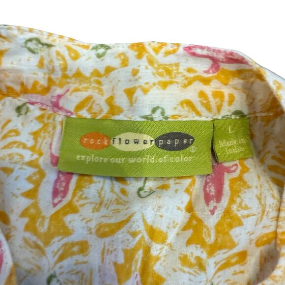 Rock Flower Paper yellow patterned button down tunic with pleat details, Size L - Picture 4 of 6
